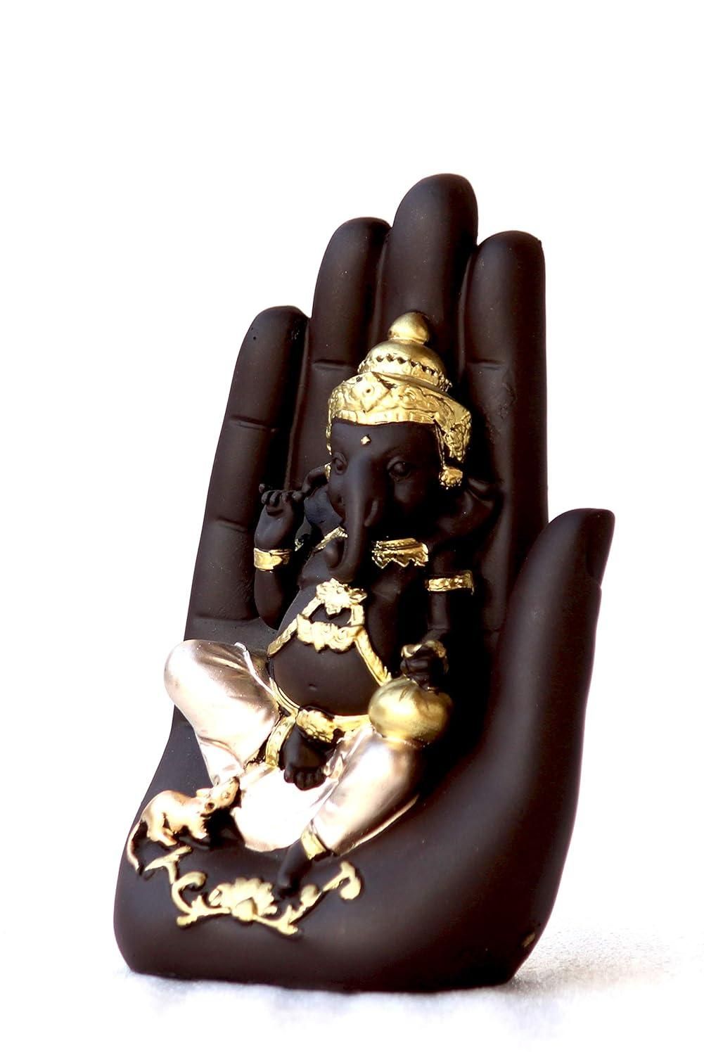 Golden Handcrafted Palm Ganesha Showpiece