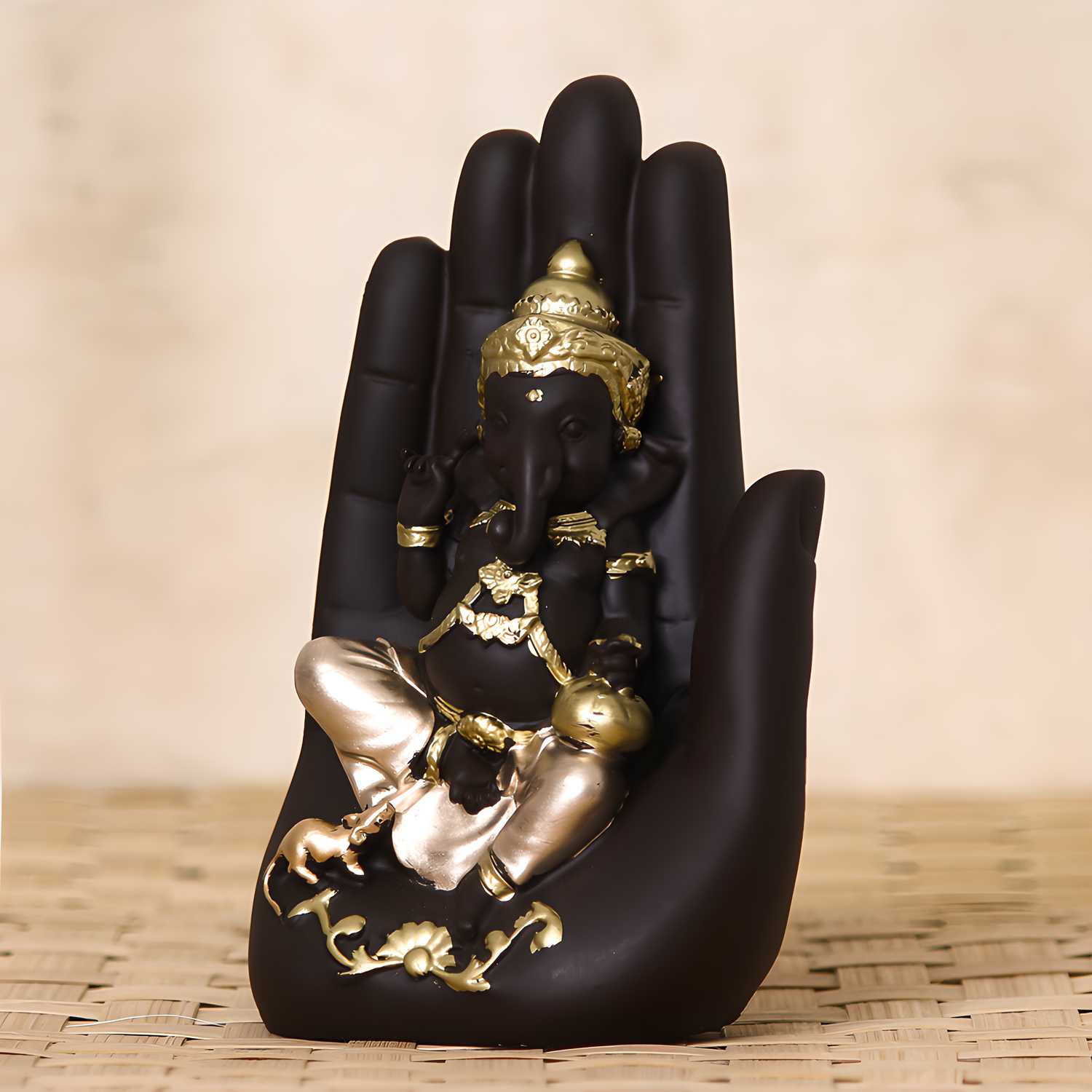 Golden Handcrafted Palm Ganesha Showpiece