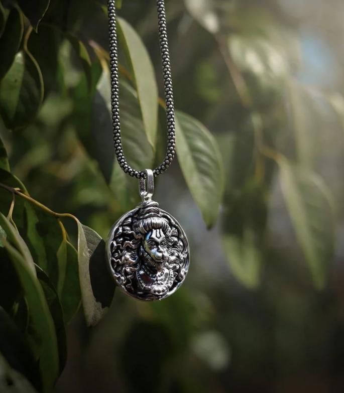 Hanuman Ji Pendant Oxidized Silver Chain