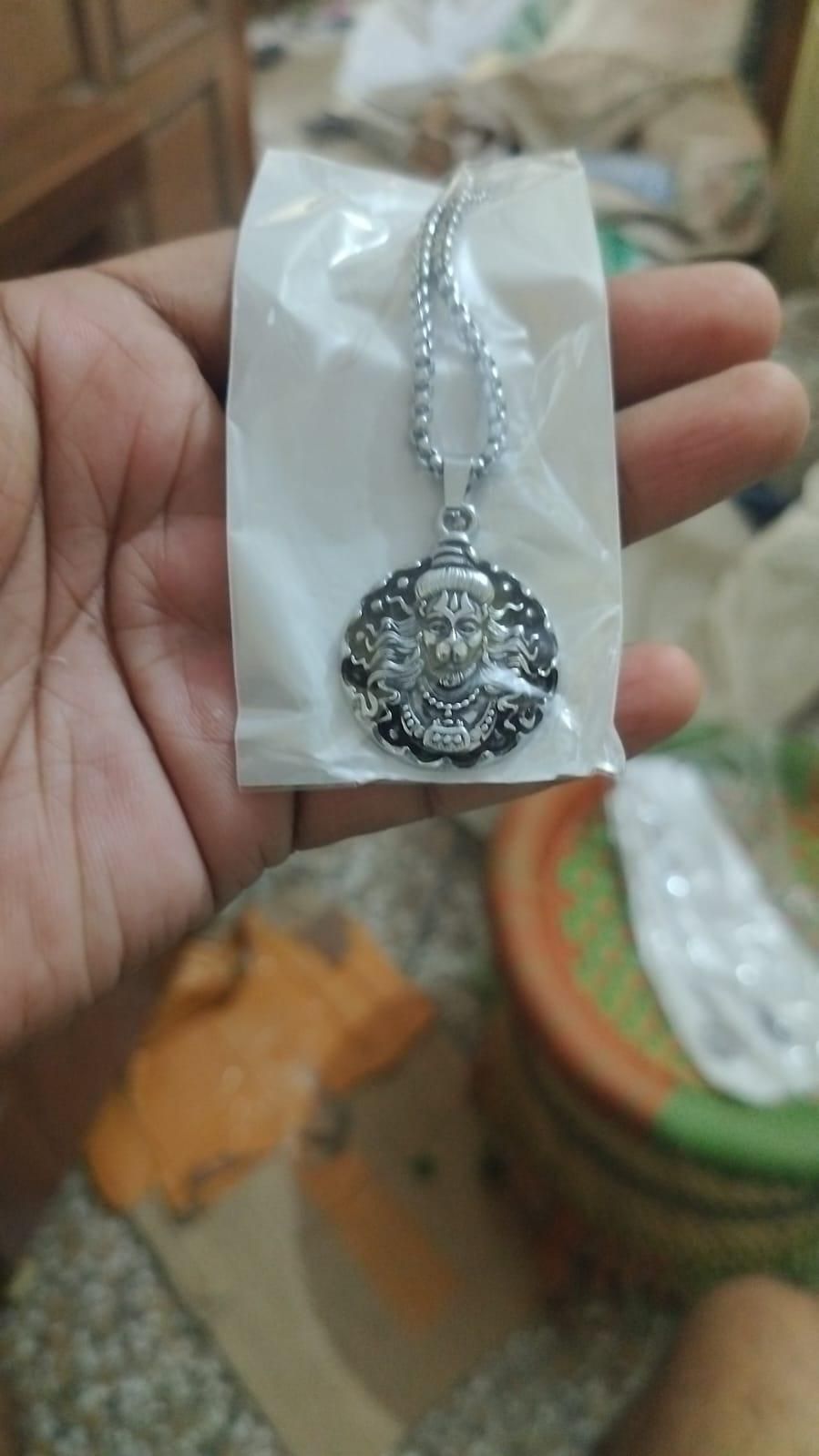 Hanuman Ji Pendant Oxidized Silver Chain