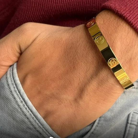 Carved Om  Gold Plated Bracelet