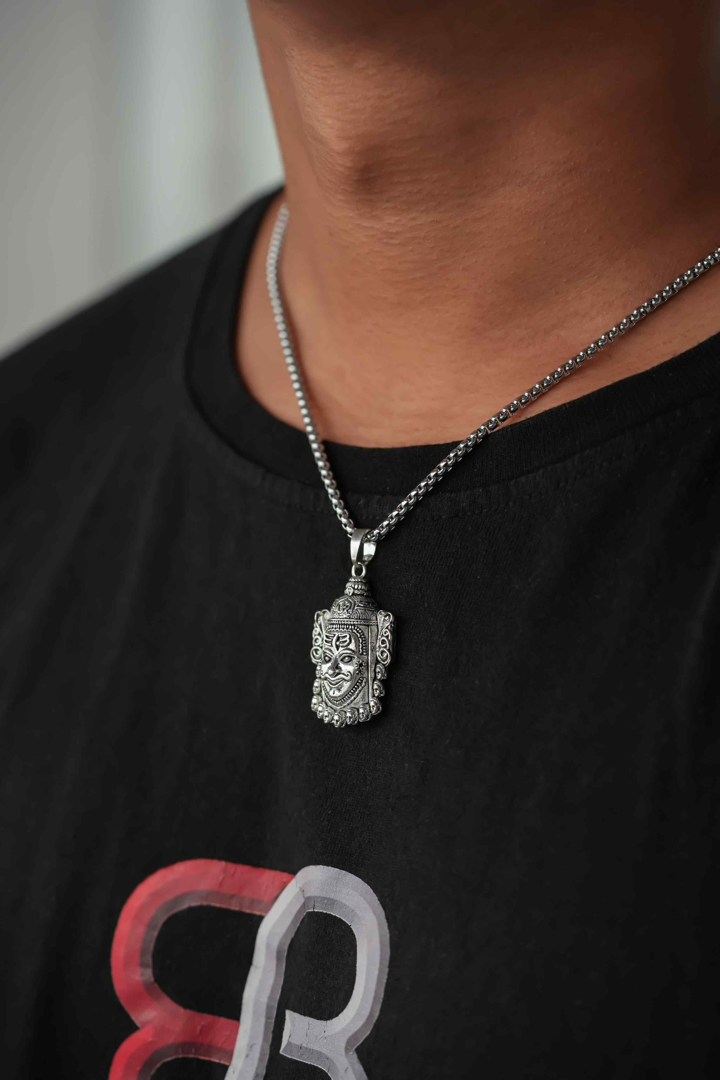 Silver Mahakaal Pendant WIth Chain