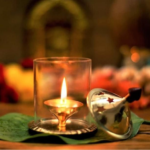 Brass Akhand Diya with Borosilicate Glass for Puja Home Temple Oil Lamp Tea Holder