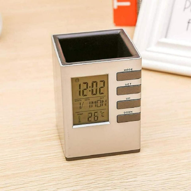 Pen Holder With LCD Display Digital Alarm Clock