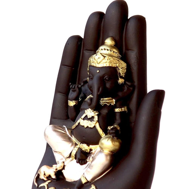Golden Handcrafted Palm Ganesha Showpiece