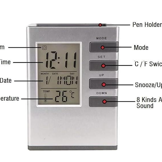 Pen Holder With LCD Display Digital Alarm Clock