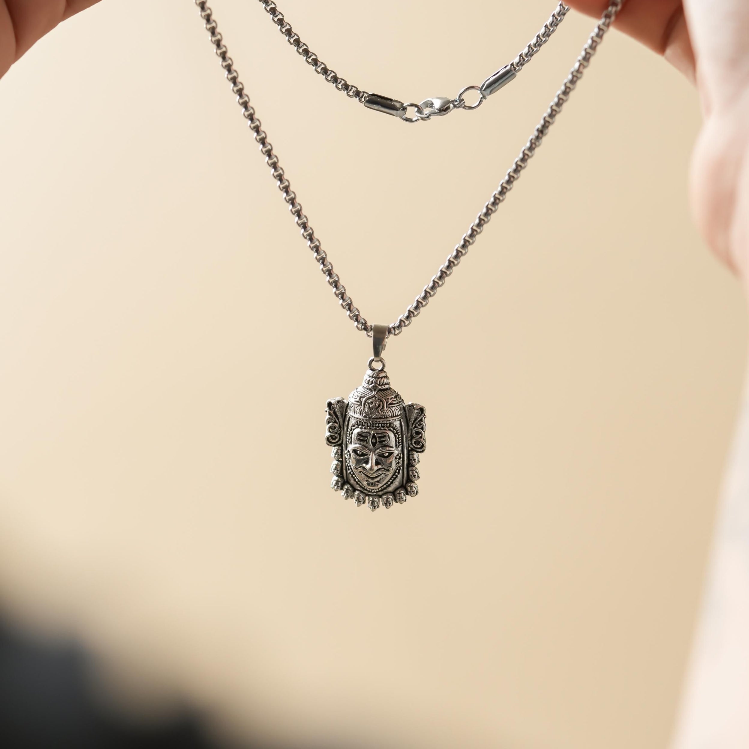Silver Mahakaal Pendant WIth Chain