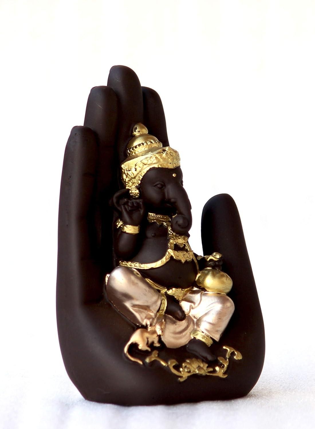 Golden Handcrafted Palm Ganesha Showpiece