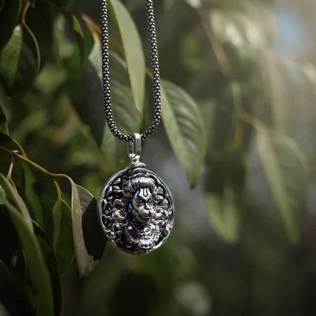 Hanuman Ji Pendant Oxidized Silver Chain