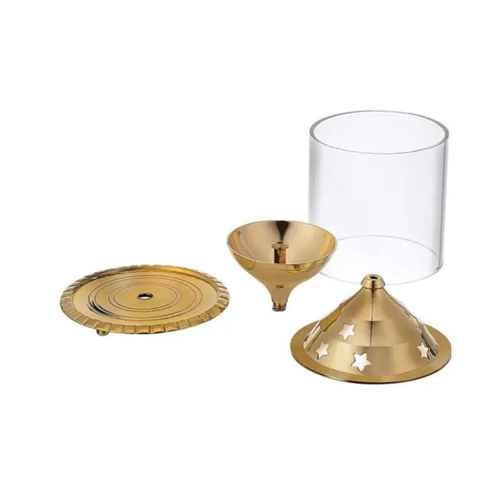 Brass Akhand Diya with Borosilicate Glass for Puja Home Temple Oil Lamp Tea Holder